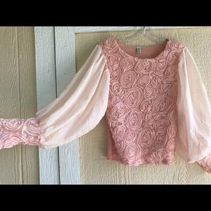 Pink rose design sheer long sleeved shirt